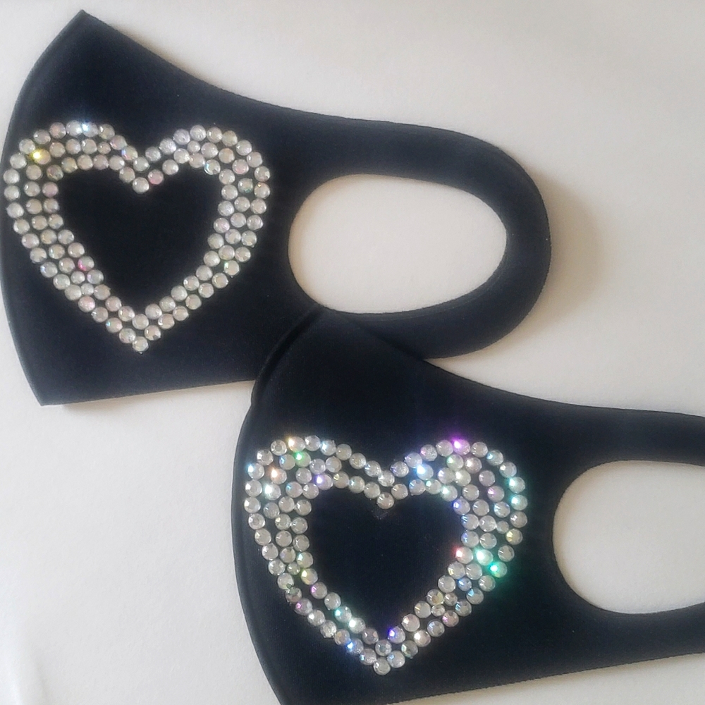 Heart rhinestones facemask